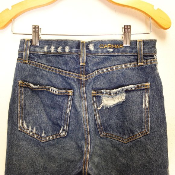 Carmar Jeans Womens 25 Cotton Denim Ripped Distress Straight High Rise Zip Fly - Picture 9 of 12